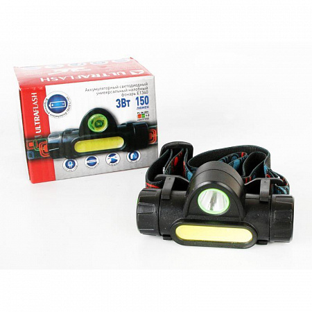 Ultraflash E1340 (фонарь налоб.аккум 3,7В,димм.,черный, XPE + COB LED, 3 Ватт, 2 реж., магнит, бокс) Ultraflash E1340 (фонарь налоб.аккум 3,7В,димм.,черный, XPE + COB LED, 3 Ватт, 2 реж., магнит, бокс)