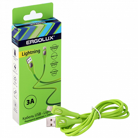 ERGOLUX ELX-CDC03-C05 (Кабель USB-Lightning, 3А, 1,2м, Зеленый, Зарядка+Передача данных, Коробка) ERGOLUX ELX-CDC03-C05 (Кабель USB-Lightning, 3А, 1,2м, Зеленый, Зарядка+Передача данных, Коробка)